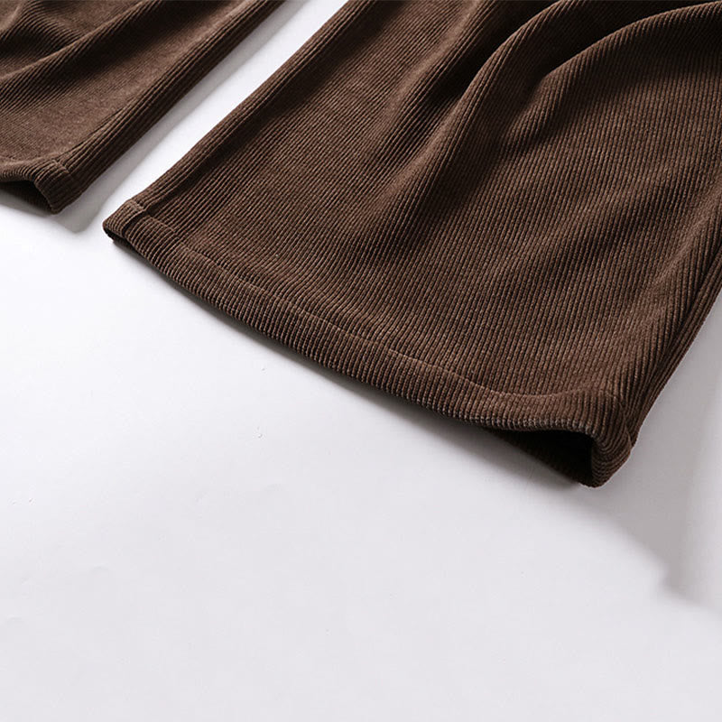 Buddha Stones Winter Button Zipper Design Elastic Waist Cotton Cordy Men's Wide Leg Pants With Pockets - image 8