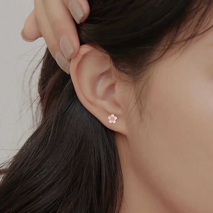 Buddha Stones Ohrringe aus 999er Sterlingsilber mit Pfirsichblüten-Motiv - image 3