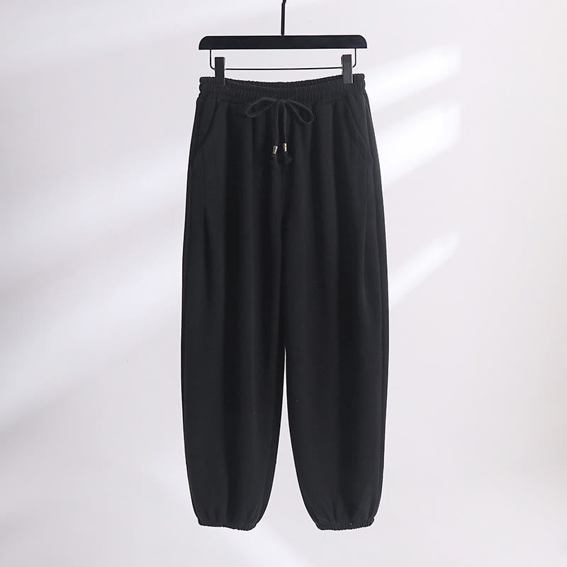 Buddha Stones Herbst/Winter Herren-Haremshose aus Baumwolle mit Taschen, einfarbig, Kordelzug, normal geschnitten, fleecegefüttert, elastischer Bund - Schwarz (Standardversion) - US/ UK/AU54, EU64 (9XL) - image 8