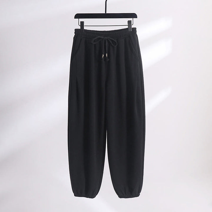 Buddha Stones Herbst/Winter Herren-Haremshose aus Baumwolle mit Taschen, einfarbig, Kordelzug, normal geschnitten, fleecegefüttert, elastischer Bund - Schwarz (Standardversion) - US/ UK/AU54, EU64 (9XL) - image 8