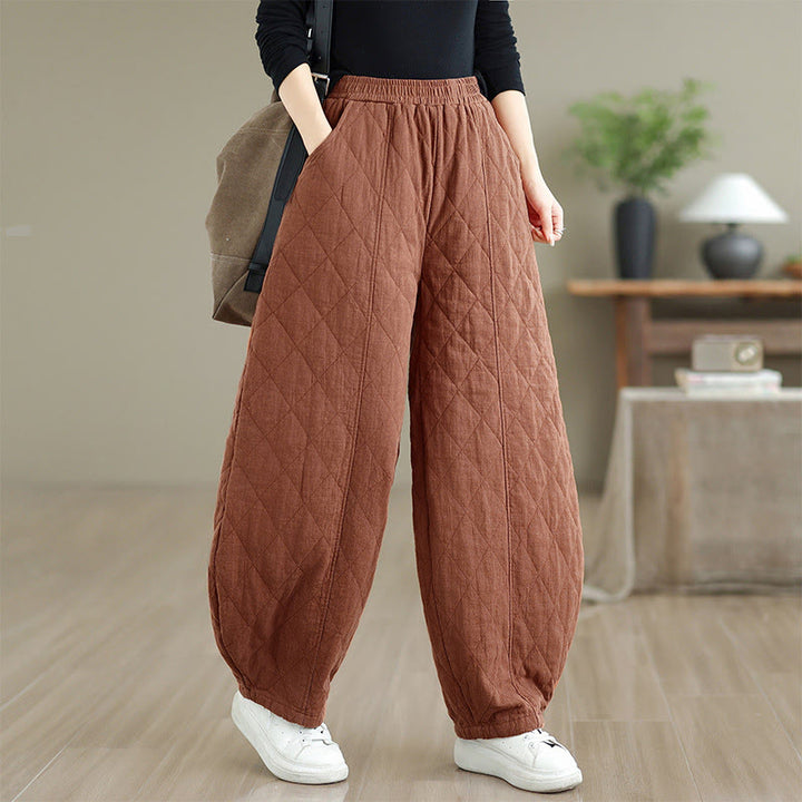 Buddha Stones ​​Winter-Diamantmuster Baumwollhose für Damen mit Taschen - image 1