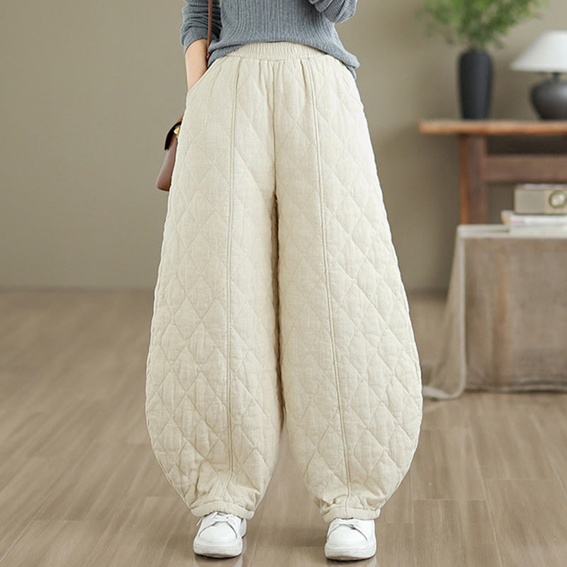 Buddha Stones ​​Winter-Diamantmuster Baumwollhose für Damen mit Taschen - FloralWeiß - US 8-10, UK/AU 12-14, EU 40-42 (2XL) - image 8