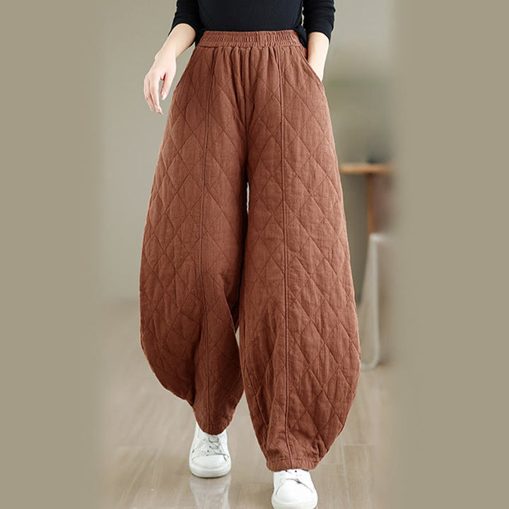 Buddha Stones ​​Winter-Diamantmuster Baumwollhose für Damen mit Taschen - Schokolade - US 8-10, UK/AU 12-14, EU 40-42 (2XL) - image 0