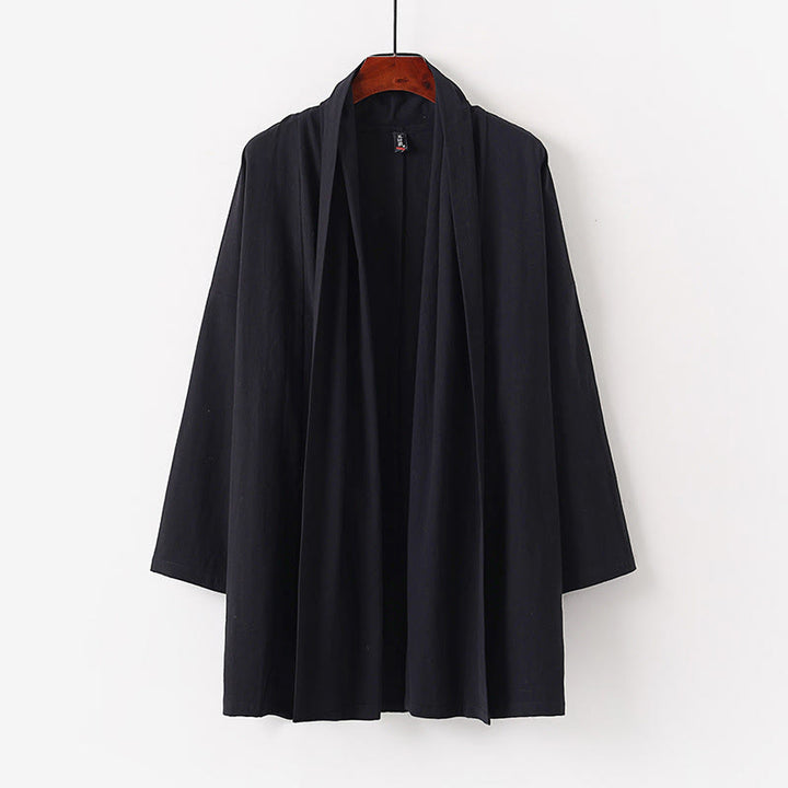 Buddha Stones Frühling Herbst Einfarbig Langärmeliger, mittellanger Kimono mit offener Vorderseite für Herren - Schwarz - US/ UK/AU54, EU64 (9XL) - image 1