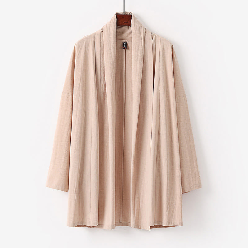 Buddha Stones Frühling Herbst Einfarbig Langärmeliger, mittellanger Kimono mit offener Vorderseite für Herren - Pfirsichpuff - US/UK/AU54, EU64 (9XL) - image 2