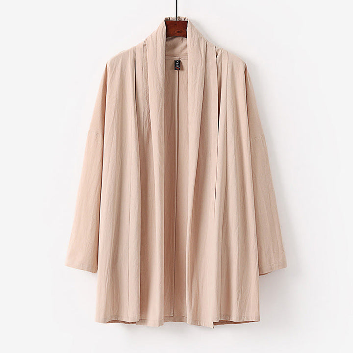 Buddha Stones Frühling Herbst Einfarbig Langärmeliger, mittellanger Kimono mit offener Vorderseite für Herren - Pfirsichpuff - US/UK/AU54, EU64 (9XL) - image 2