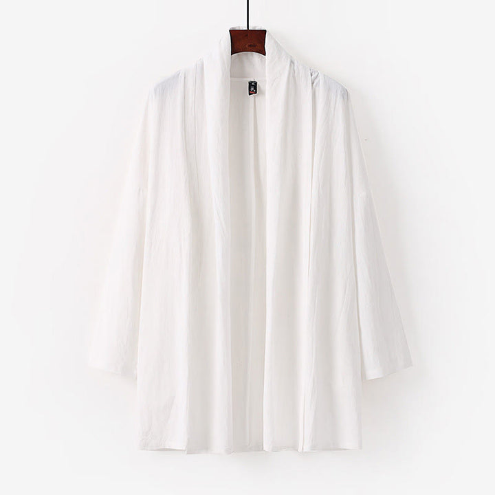 Buddha Stones Frühling Herbst Einfarbig Langärmeliger, mittellanger Kimono mit offener Vorderseite für Herren - Weiß - US/ UK/AU54, EU64 (9XL) - image 9