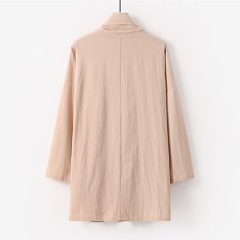 Buddha Stones Frühling Herbst Einfarbig Langärmeliger, mittellanger Kimono mit offener Vorderseite für Herren - image 3