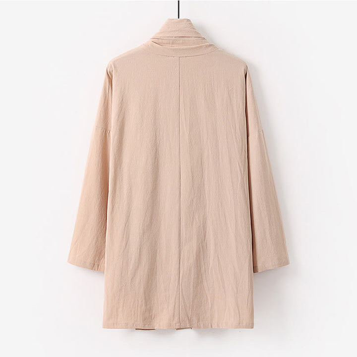 Buddha Stones Frühling Herbst Einfarbig Langärmeliger, mittellanger Kimono mit offener Vorderseite für Herren - image 3