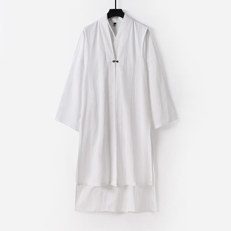 Buddha Stones 2-teiliger Wudang Herbst-Kimono für Herren, einfarbig, langärmelig, taoistisch, ärmellos, mit Schnürung, Zeremonienanzug - Weiß - US/ UK/AU54, EU64 (9XL) - image 22