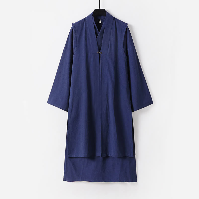 Buddha Stones 2-teiliger Wudang Herbst-Kimono für Herren, einfarbig, langärmelig, taoistisch, ärmellos, mit Schnürung, Zeremonienanzug - SteelBlue - US/ UK/AU54, EU64 (9XL) - image 12