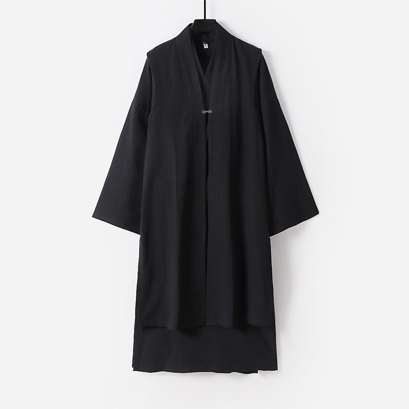 Buddha Stones 2-teiliger Wudang Herbst-Kimono für Herren, einfarbig, langärmelig, taoistisch, ärmellos, mit Schnürung, Zeremonienanzug - Schwarz - US/ UK/AU54, EU64 (9XL) - image 9