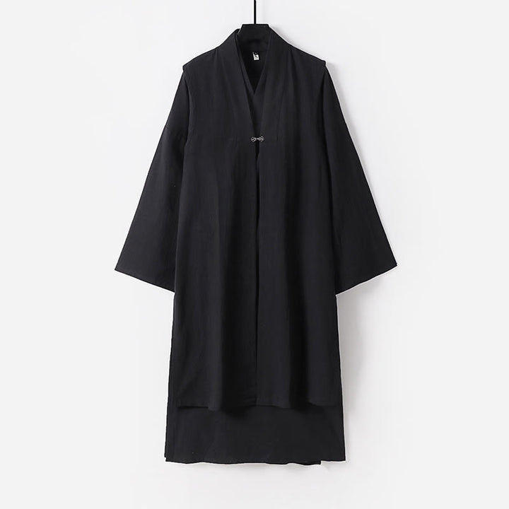 Buddha Stones 2-teiliger Wudang Herbst-Kimono für Herren, einfarbig, langärmelig, taoistisch, ärmellos, mit Schnürung, Zeremonienanzug - Schwarz - US/ UK/AU54, EU64 (9XL) - image 9