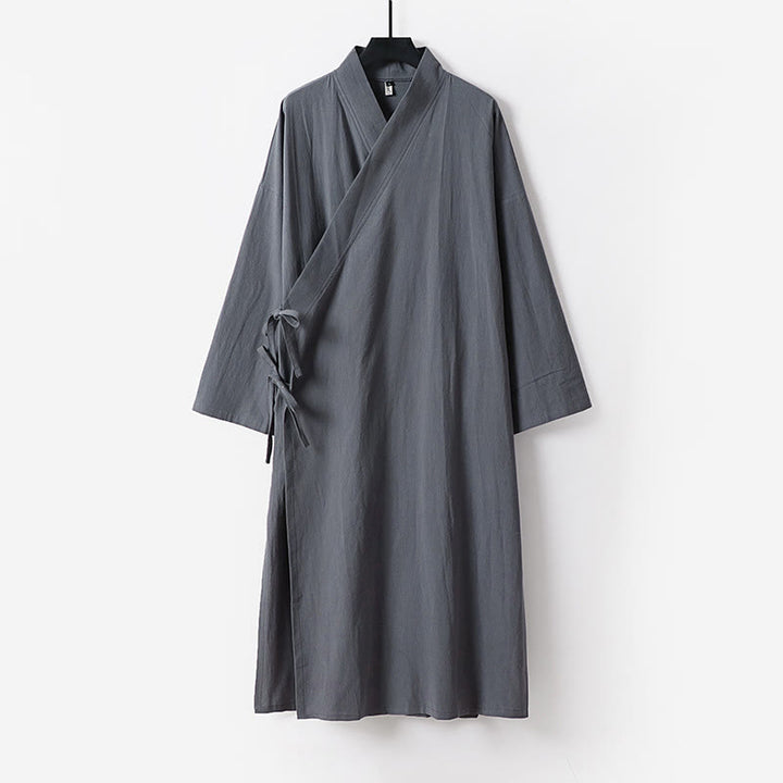 Buddha Stones 2-teiliger Wudang Herbst-Kimono für Herren, einfarbig, langärmelig, taoistisch, ärmellos, mit Schnürung, Zeremonienanzug - image 2