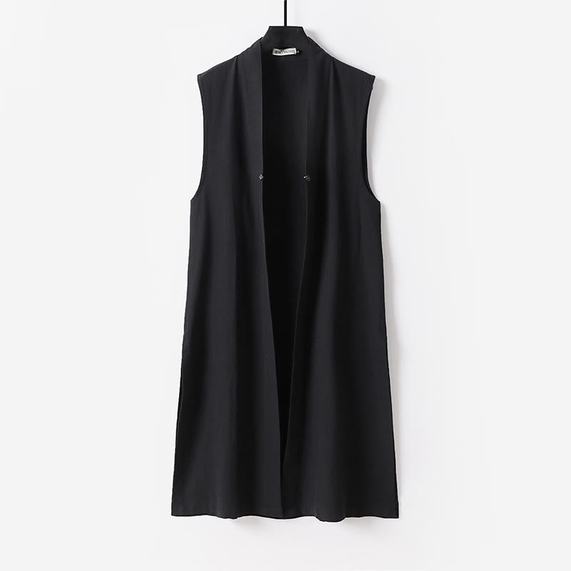 Buddha Stones 2-teiliger Wudang Herbst-Kimono für Herren, einfarbig, langärmelig, taoistisch, ärmellos, mit Schnürung, Zeremonienanzug - image 10