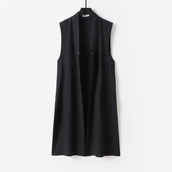 Buddha Stones 2-teiliger Wudang Herbst-Kimono für Herren, einfarbig, langärmelig, taoistisch, ärmellos, mit Schnürung, Zeremonienanzug - image 10