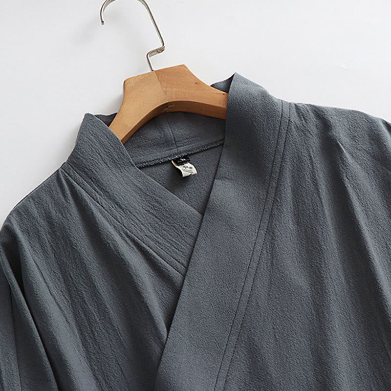 Buddha Stones 2-teiliger Wudang Herbst-Kimono für Herren, einfarbig, langärmelig, taoistisch, ärmellos, mit Schnürung, Zeremonienanzug - image 5