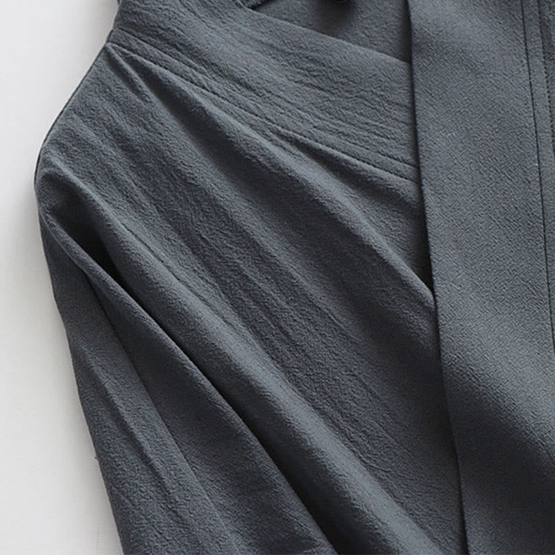 Buddha Stones 2-teiliger Wudang Herbst-Kimono für Herren, einfarbig, langärmelig, taoistisch, ärmellos, mit Schnürung, Zeremonienanzug - image 6