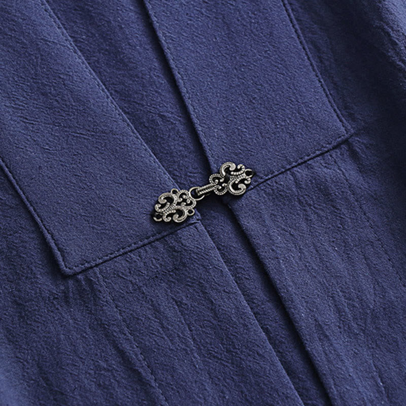 Buddha Stones 2-teiliger Wudang Herbst-Kimono für Herren, einfarbig, langärmelig, taoistisch, ärmellos, mit Schnürung, Zeremonienanzug - image 21