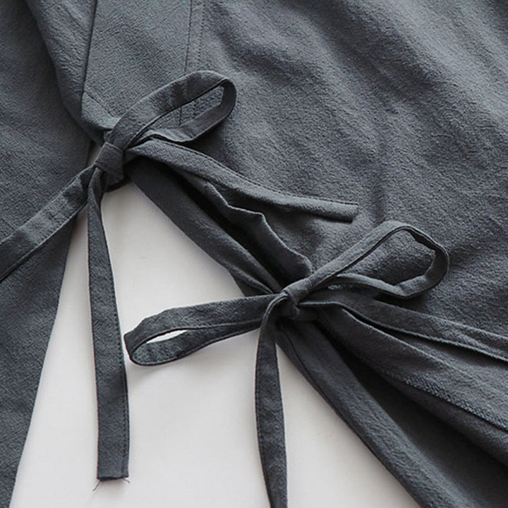 Buddha Stones 2-teiliger Wudang Herbst-Kimono für Herren, einfarbig, langärmelig, taoistisch, ärmellos, mit Schnürung, Zeremonienanzug - image 7