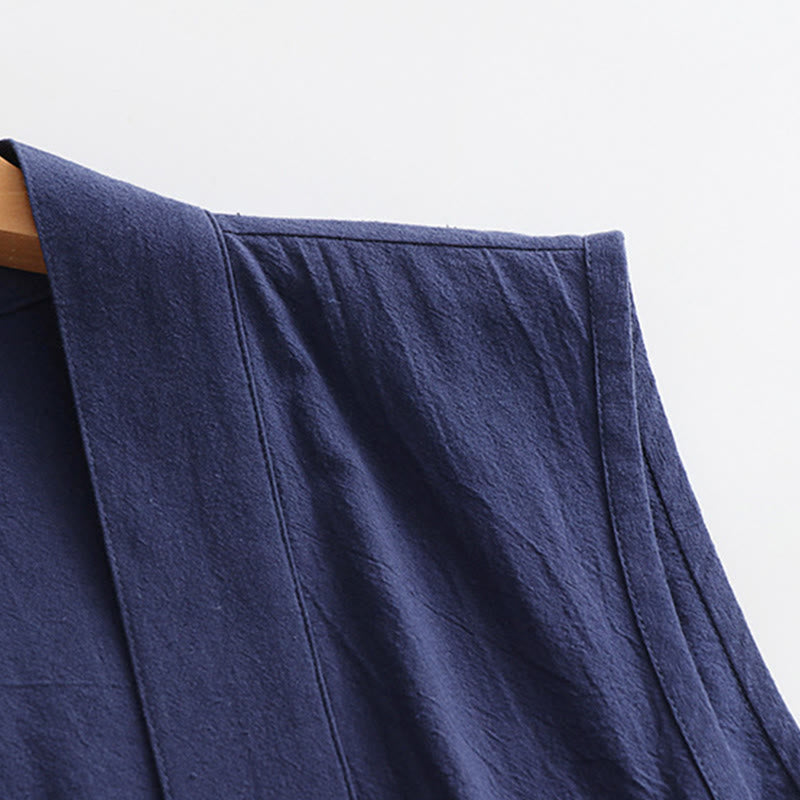 Buddha Stones 2-teiliger Wudang Herbst-Kimono für Herren, einfarbig, langärmelig, taoistisch, ärmellos, mit Schnürung, Zeremonienanzug - image 20