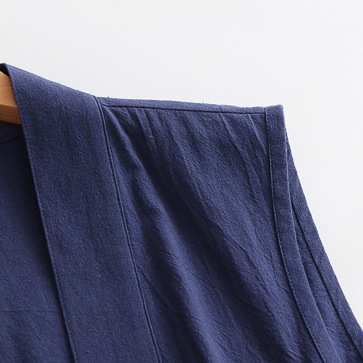 Buddha Stones 2-teiliger Wudang Herbst-Kimono für Herren, einfarbig, langärmelig, taoistisch, ärmellos, mit Schnürung, Zeremonienanzug - image 20