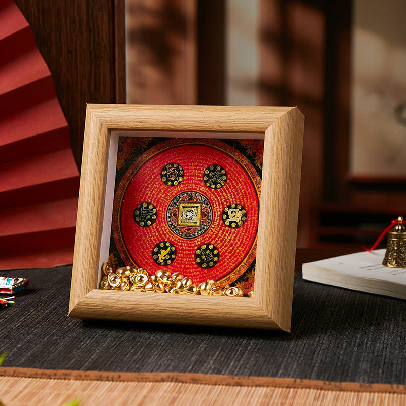 Buddha Stones, tibetische Om Mani Padme Hum, goldener Barren, Thangka-Fotorahmen, Ornament, Heimdekoration - Stil 2 - Gelbe mitteldichte Faserplatte (10 x 10 x 4 cm) - image 2