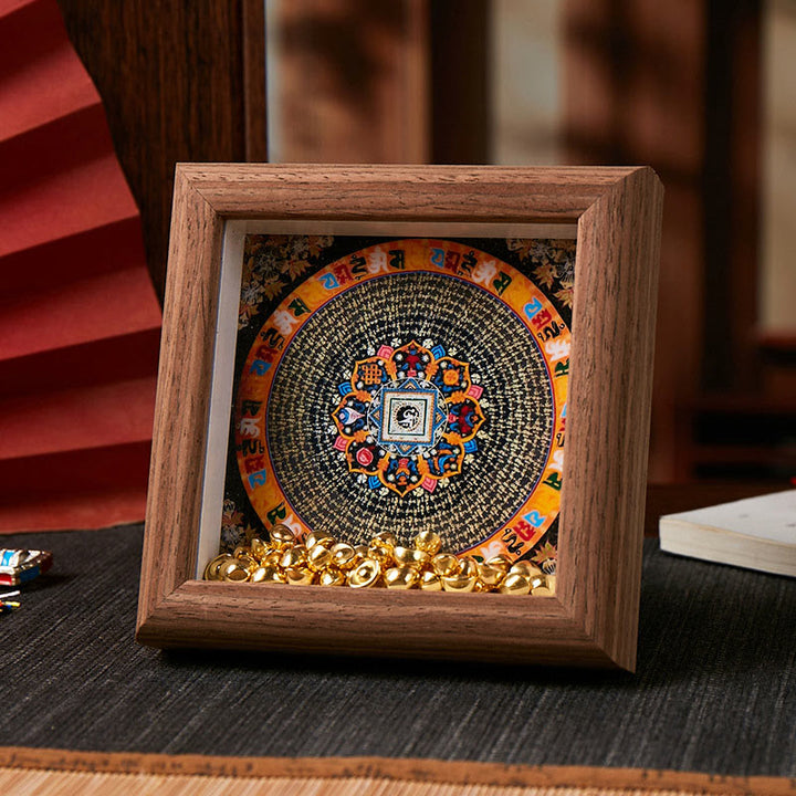 Buddha Stones, tibetische Om Mani Padme Hum, goldener Barren, Thangka-Fotorahmen, Ornament, Heimdekoration - Stil 4 - Braune mitteldichte Faserplatte (10 x 10 x 4 cm) - image 7