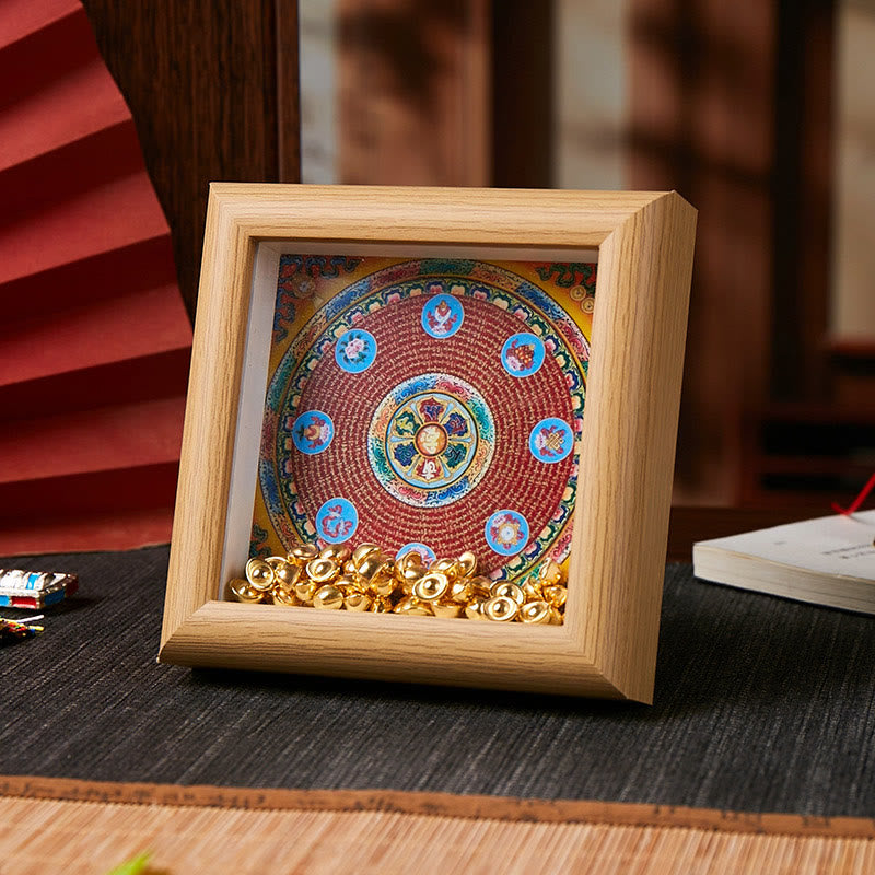 Buddha Stones, tibetische Om Mani Padme Hum, goldener Barren, Thangka-Fotorahmen, Ornament, Heimdekoration - Stil 1 - Gelbe mitteldichte Faserplatte (10 x 10 x 4 cm) - image 0