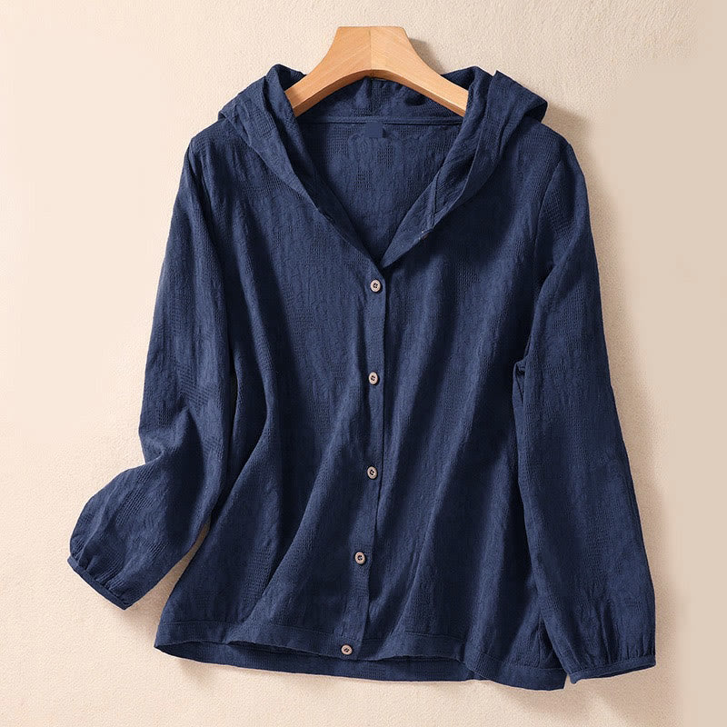 Buddha Stones Herbst-Jacquard-Hoodie mit Knöpfen, Langarm, Damen - SteelBlue - US 8-10, UK/AU 12-14, EU 40-42 (2XL) - image 0