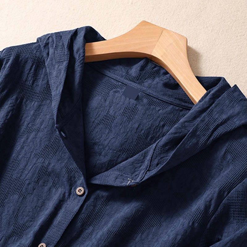 Buddha Stones Herbst-Jacquard-Hoodie mit Knöpfen, langärmelig, aus Baumwolle, Damen - image 2