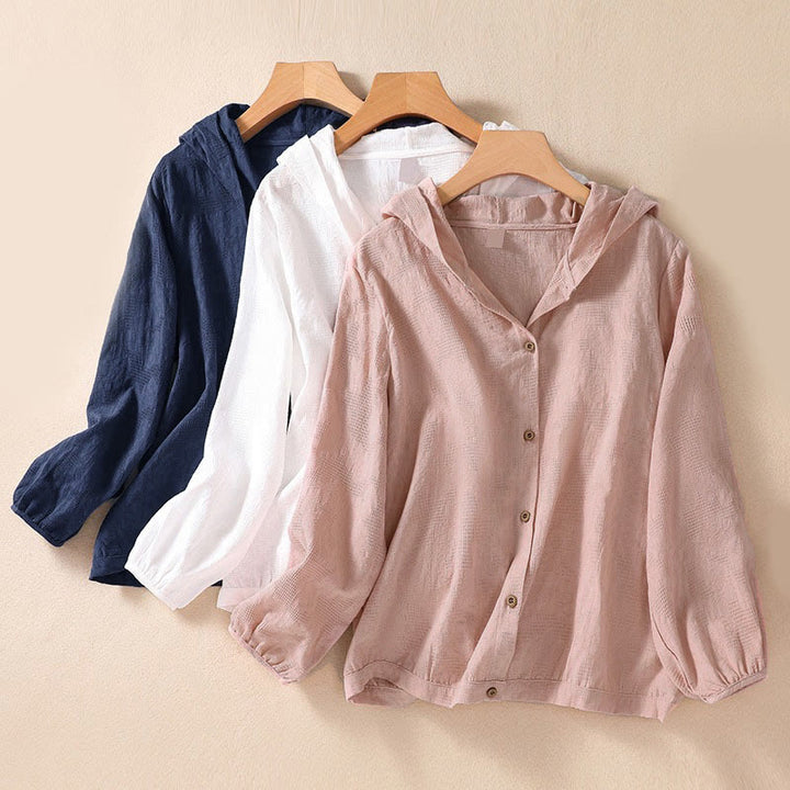 Buddha Stones Herbst-Jacquard-Hoodie mit Knöpfen, langärmelig, aus Baumwolle, Damen - image 30