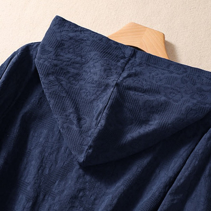 Buddha Stones Herbst-Jacquard-Hoodie mit Knöpfen, langärmelig, aus Baumwolle, Damen - image 3