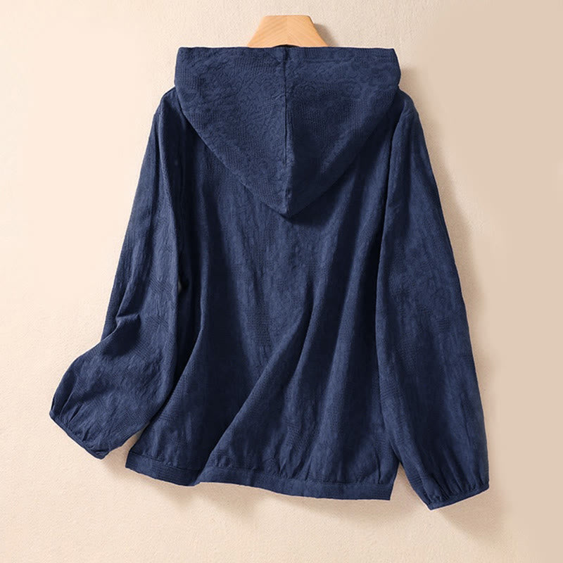 Buddha Stones Herbst-Jacquard-Hoodie mit Knöpfen, langärmelig, aus Baumwolle, Damen - image 1