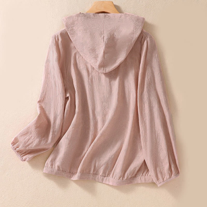 Buddha Stones Herbst-Jacquard-Hoodie mit Knöpfen, langärmelig, aus Baumwolle, Damen - image 9