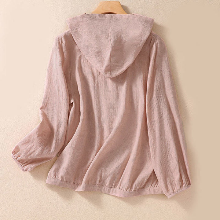 Buddha Stones Herbst-Jacquard-Hoodie mit Knöpfen, langärmelig, aus Baumwolle, Damen - image 9