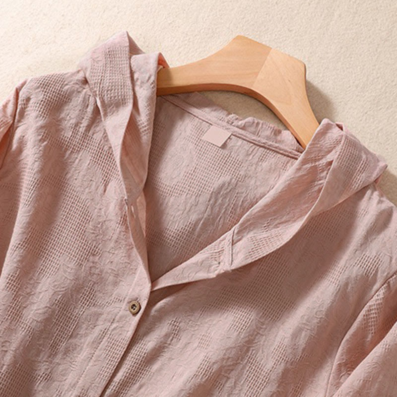 Buddha Stones Herbst-Jacquard-Hoodie mit Knöpfen, langärmelig, aus Baumwolle, Damen - image 10