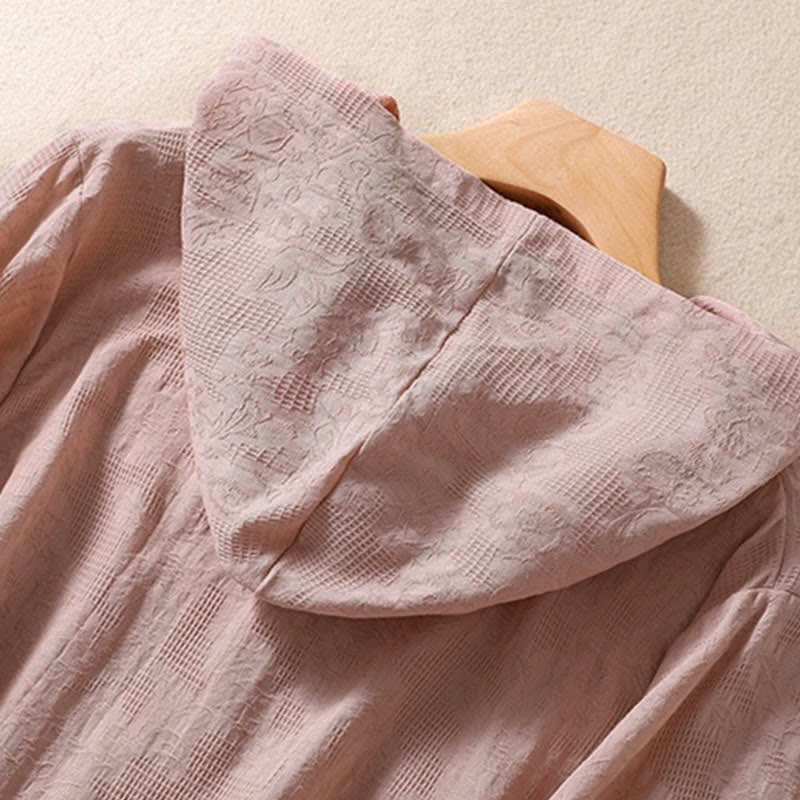 Buddha Stones Herbst-Jacquard-Hoodie mit Knöpfen, langärmelig, aus Baumwolle, Damen - image 11