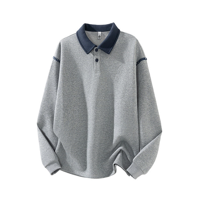 Buddha Stones Herbst Polo Kragen Knopf Herren Sweatshirt Baumwollpullover - Hellgrau - US/UK/AU44, EU54 (4XL) - image 1