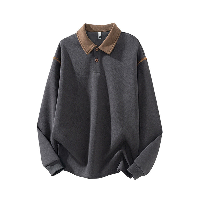 Buddha Stones Herbst Polo Kragen Knopf Herren Sweatshirt Baumwollpullover - Dunkelgrau - US/UK/AU44, EU54 (4XL) - image 3