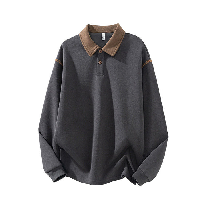 Buddha Stones Herbst Polo Kragen Knopf Herren Sweatshirt Baumwollpullover - Dunkelgrau - US/UK/AU44, EU54 (4XL) - image 3