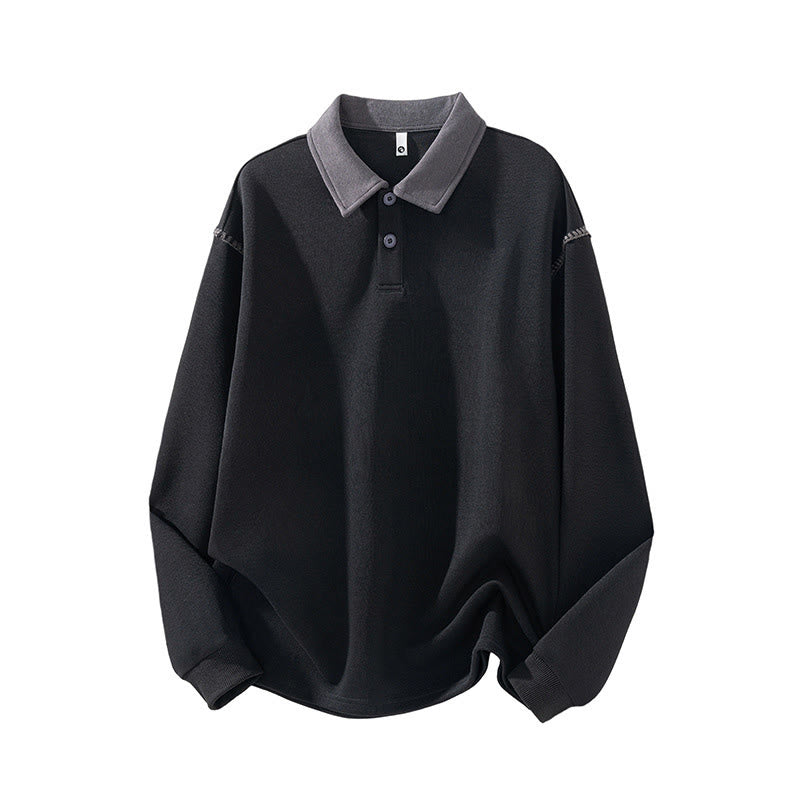 Buddha Stones Herbst Polo Kragen Knopf Herren Sweatshirt Baumwollpullover - Schwarz - US/UK/AU44, EU54 (4XL) - image 5