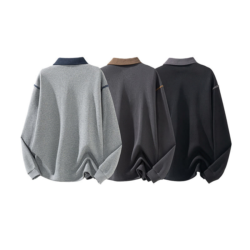 Buddha Stones Herbst Polo Kragen Knopf Herren Sweatshirt Baumwollpullover - image 13