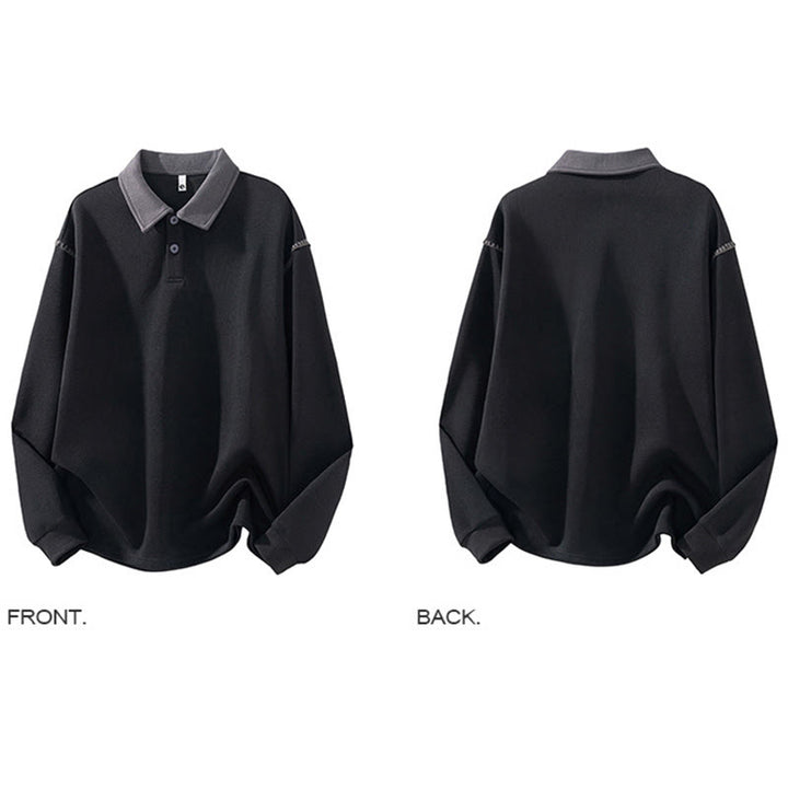 Buddha Stones Herbst Polo Kragen Knopf Herren Sweatshirt Baumwollpullover - image 6