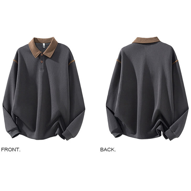 Buddha Stones Herbst Polo Kragen Knopf Herren Sweatshirt Baumwollpullover - image 4