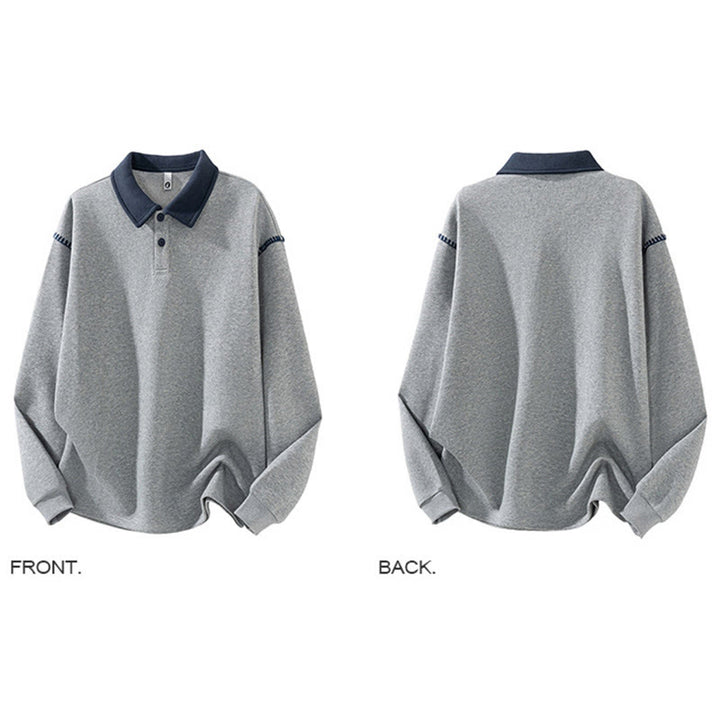 Buddha Stones Herbst Polo Kragen Knopf Herren Sweatshirt Baumwollpullover - image 2