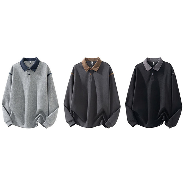 Buddha Stones Herbst Polo Kragen Knopf Herren Sweatshirt Baumwollpullover - image 12