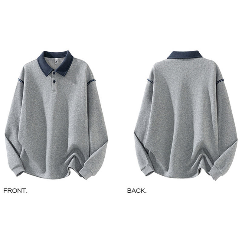 Buddha Stones Herbst Polo Kragen Knopf Herren Sweatshirt Baumwollpullover - image 2