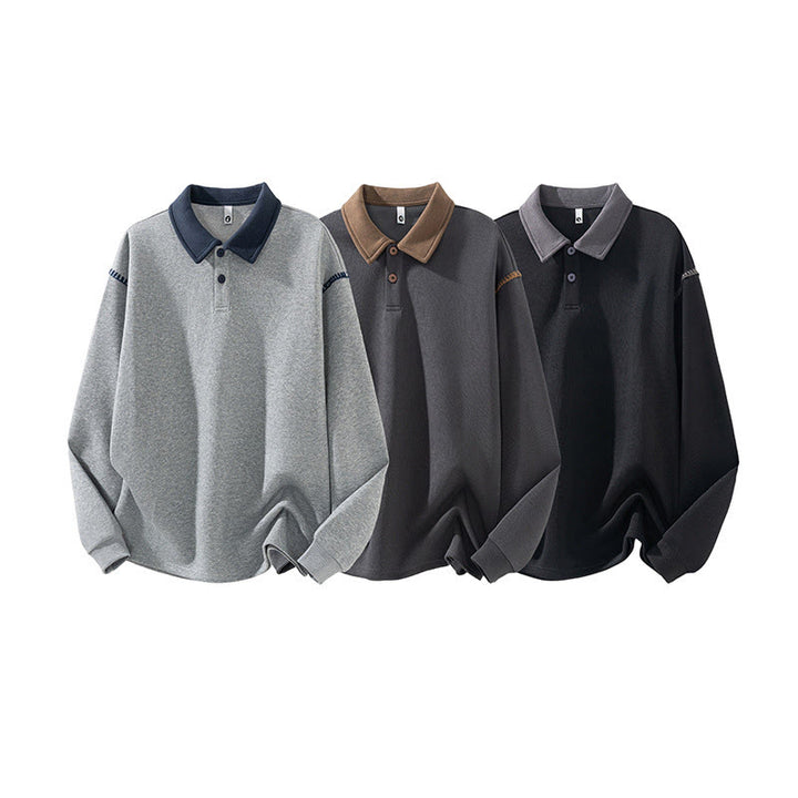 Buddha Stones Herbst Polo Kragen Knopf Herren Sweatshirt Baumwollpullover - image 0