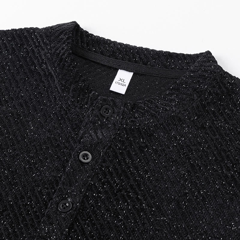 Buddha Stones Herbst-Sweatshirt mit Rundhalsausschnitt, Streifen und Knöpfen für Herren - image 5